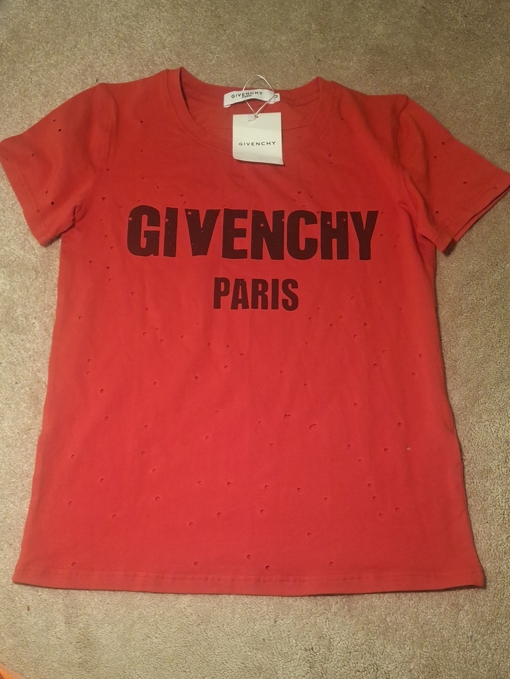 Givenchy Red Distressed Logo T-Shirt